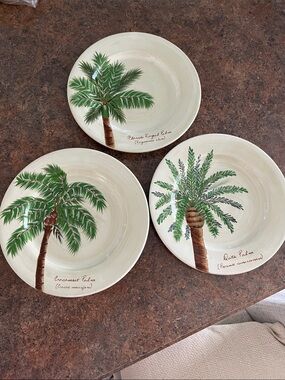 3 Florida marketplace VTG Palm Island cream, luncheon plates  Royal Coconut Date